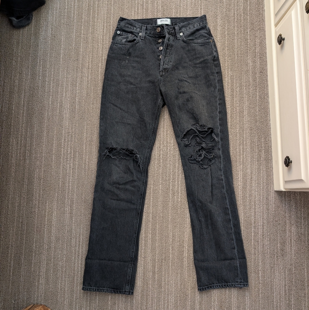 Agolde Lana Mid Rise Jean Black Ripped Size 25